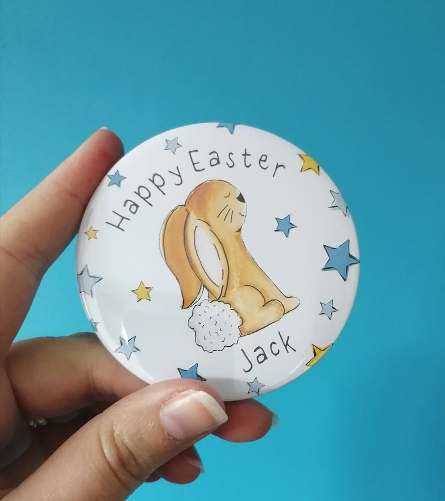 Personalised Happy Easter Badge, Easter Badge, Easter gift, easter egg hunt