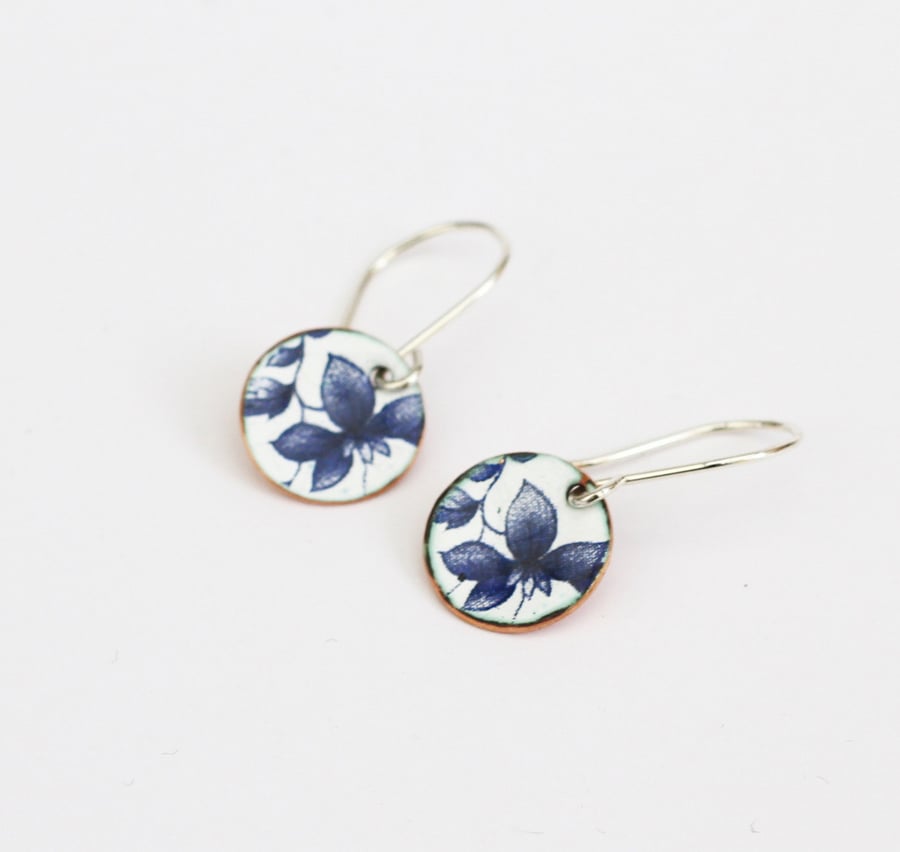 Blue and white floral earrings