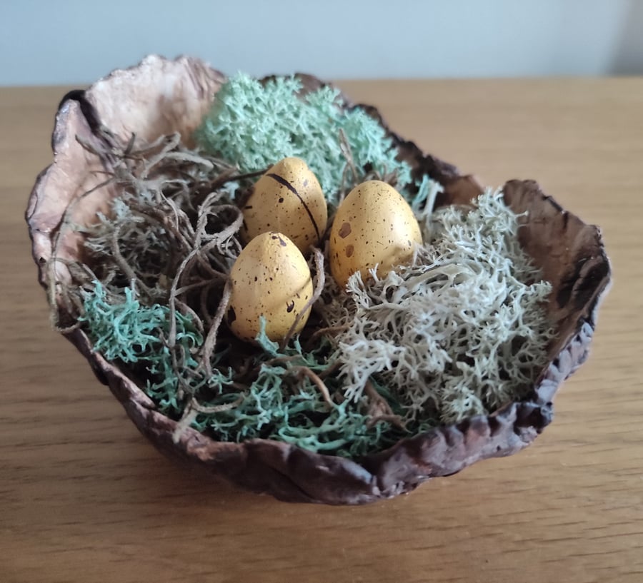 Clay Rustic Bowl, Bird Nest, Organic Wood Effect Vessel, Natural Ceramics