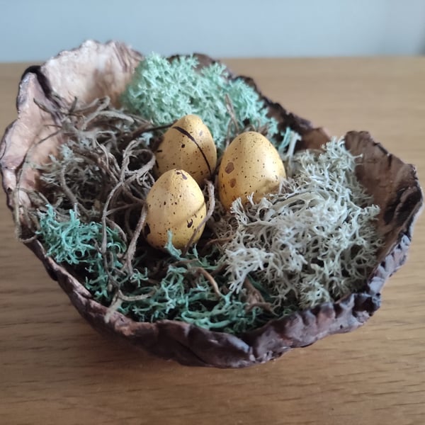 Clay Rustic Bowl, Bird Nest, Organic Wood Effect Vessel, Natural Ceramics