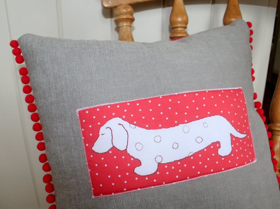 Dachshund Sausage Dog Red and Grey Handmade Decorative Cushion - FREE P&P IN UK