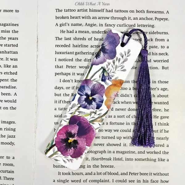 Pansy decoupage wooden bookmark.  Pansy bookmark. Wood bookmark.