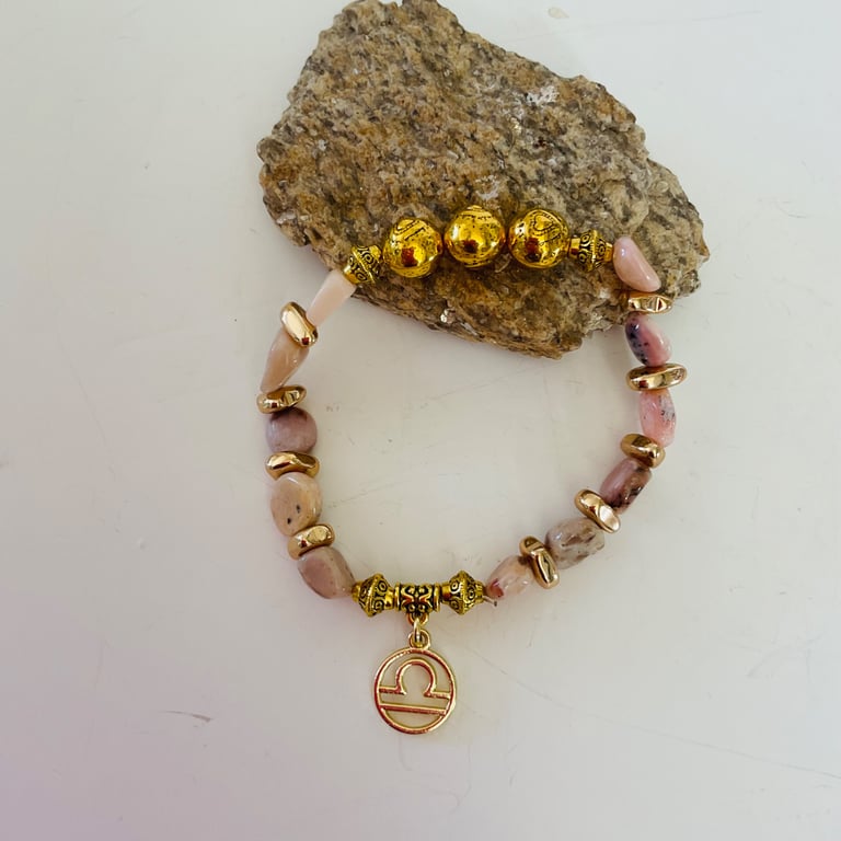Libra October Birthday zodiac semiprecious stone elasticated bracelet