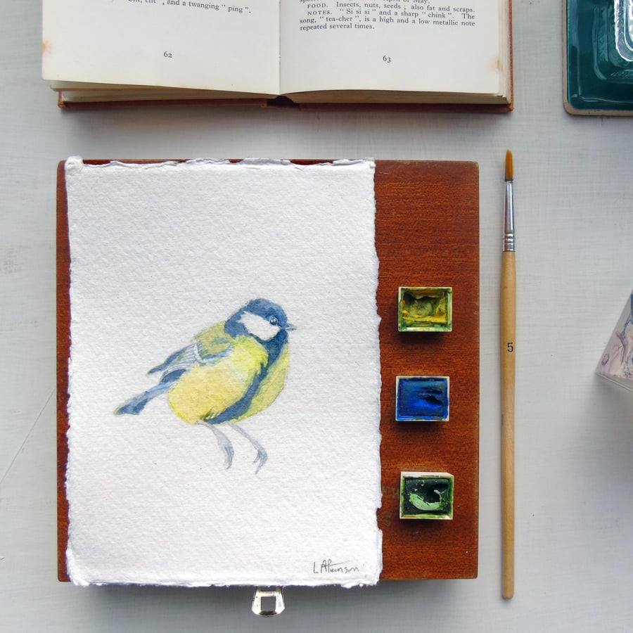 Original Watercolour Great tit Painting Unframed
