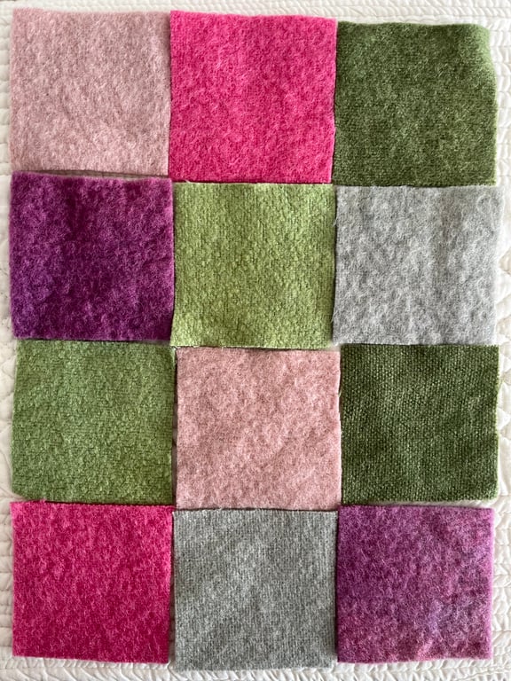 12 Dyed Vintage Wool Felt Pieces 4 Inch Squares
