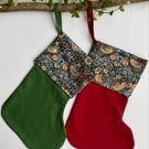 Linen William Morris Christmas Stocking. Large Traditional Handmade Stocking 