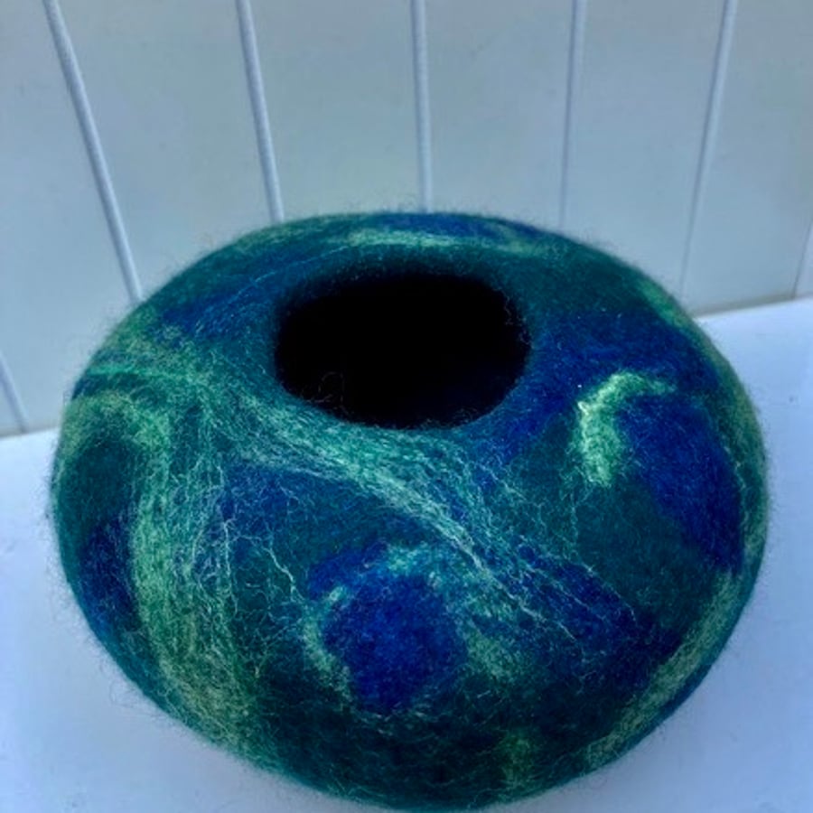 Felted "peacock" decorative bowl.