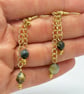 Natural Tiger Eye Chain Drop Gold Earrings. - Image 2