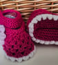 Designer Baby Girl's Pink Knitted Lacey Flower Shoes  3-6 months size - Image 2