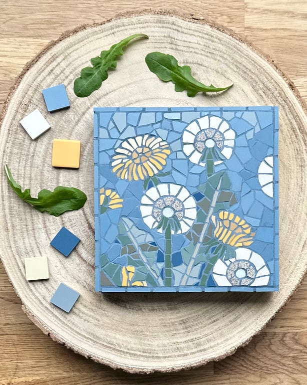 Original Botanical Art - Dandelion Mosaic in Blue