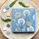 Original Botanical Art - Dandelion Mosaic in Blue
