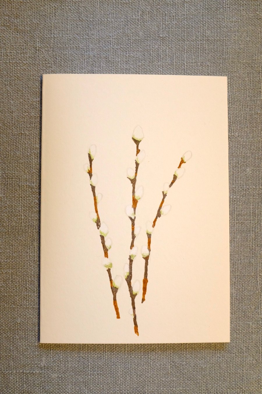 Pack of three Hand printed Pussy Willow cards