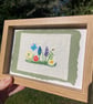 Wild flowers with bee and butterfly hand embroidered art in picture frame - Image 3