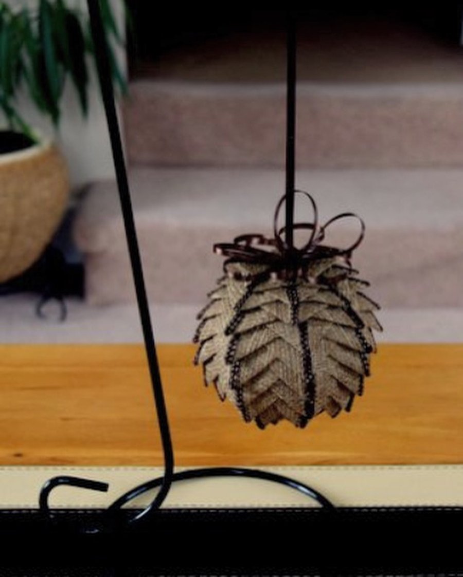 Hanging decoration, ornament made from brown wired burlap ribbon. MADE TO ORDER.