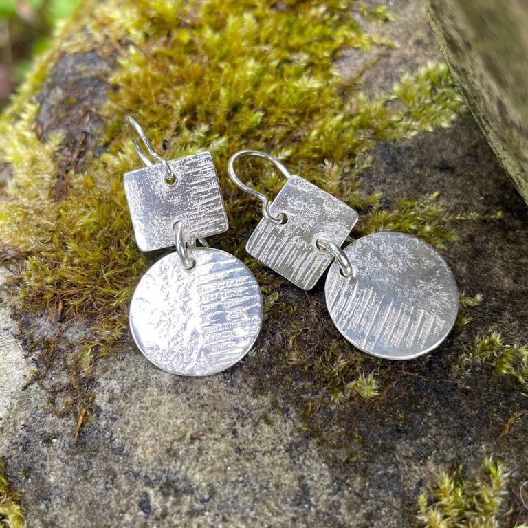  Sterling silver geometric dangly earrings with textures