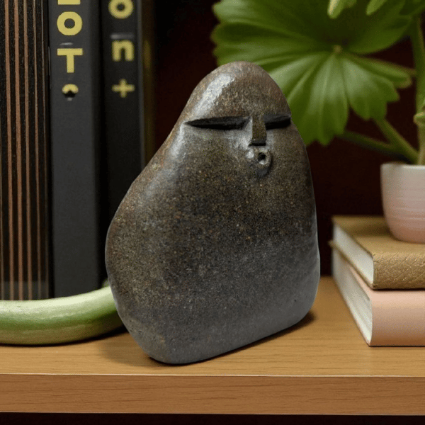 Stone OooF Face Sculpture, Natural Sandstone, Hand Carved Stone Decor