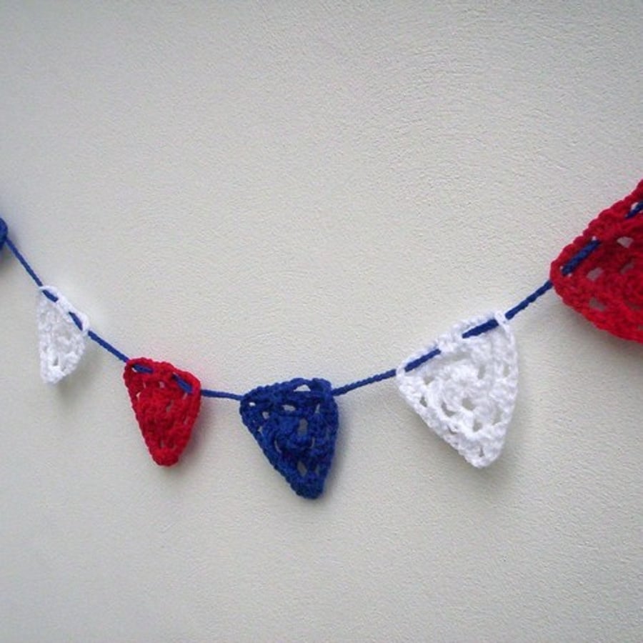 red white and blue crochet bunting