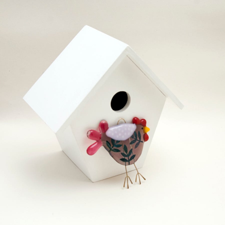 Pink Copper Leaf Fused Glass Chicken Decoration