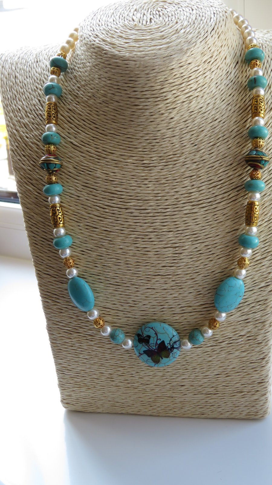 Butterfly Howlite and Turquoise Necklace
