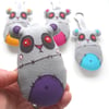 freehand embroidered zombie panda keyring bag charm purple