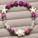 Purple Handmade Sea Sediment Jasper & Rose Quartz Turtle Bracelet Coastal Beach 