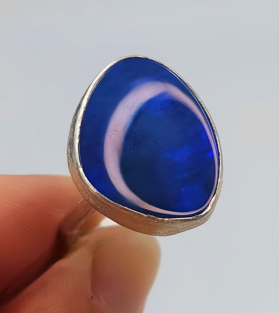 Handmade Australian Opal Doublet Ring, Sterling Silver Bezel - Size O