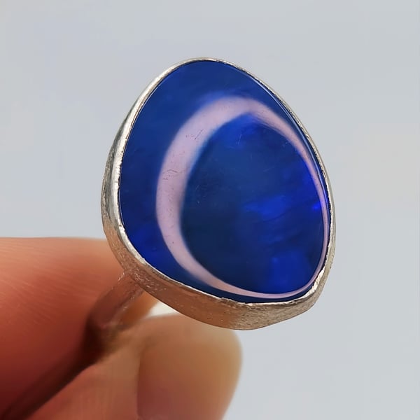 Handmade Australian Opal Doublet Ring, Sterling Silver Bezel - Size O