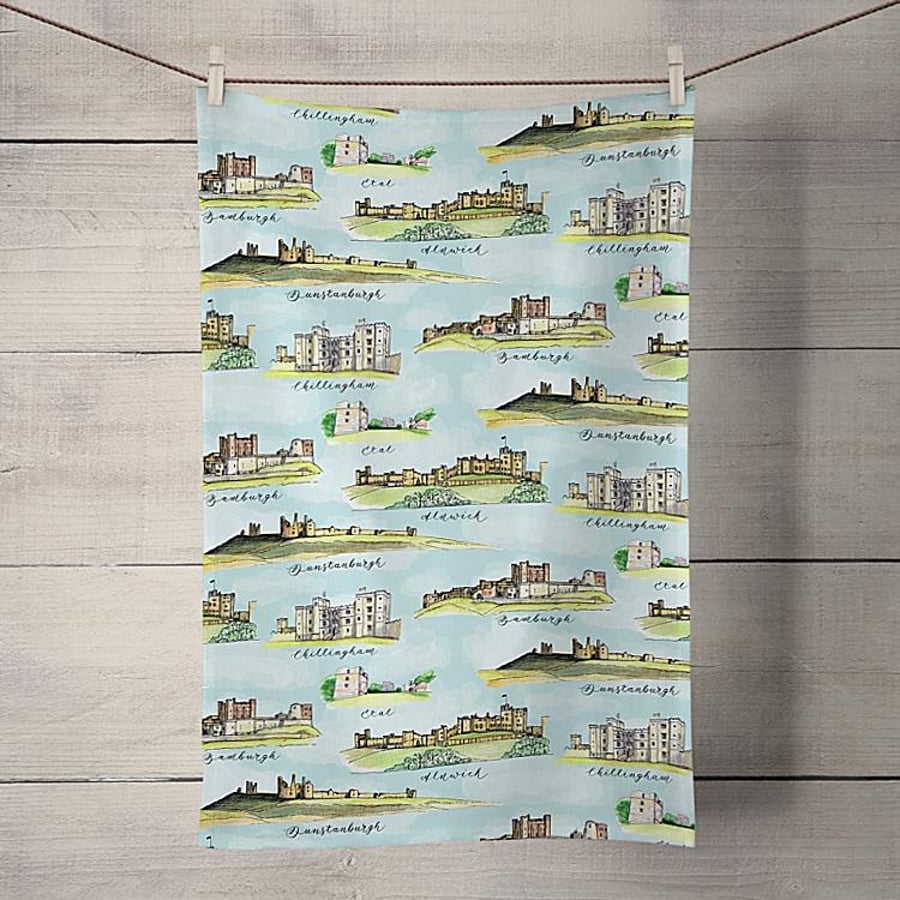 Castles of North Northumberland - Organic Cotton Tea Towel