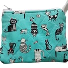 Small Handmade Cotton Zip Pouch in Cute Cats Fabric
