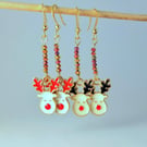  Twin-Pack Reindeer Sparkly Christmas Earrings, Stocking Filler, Secret Santa