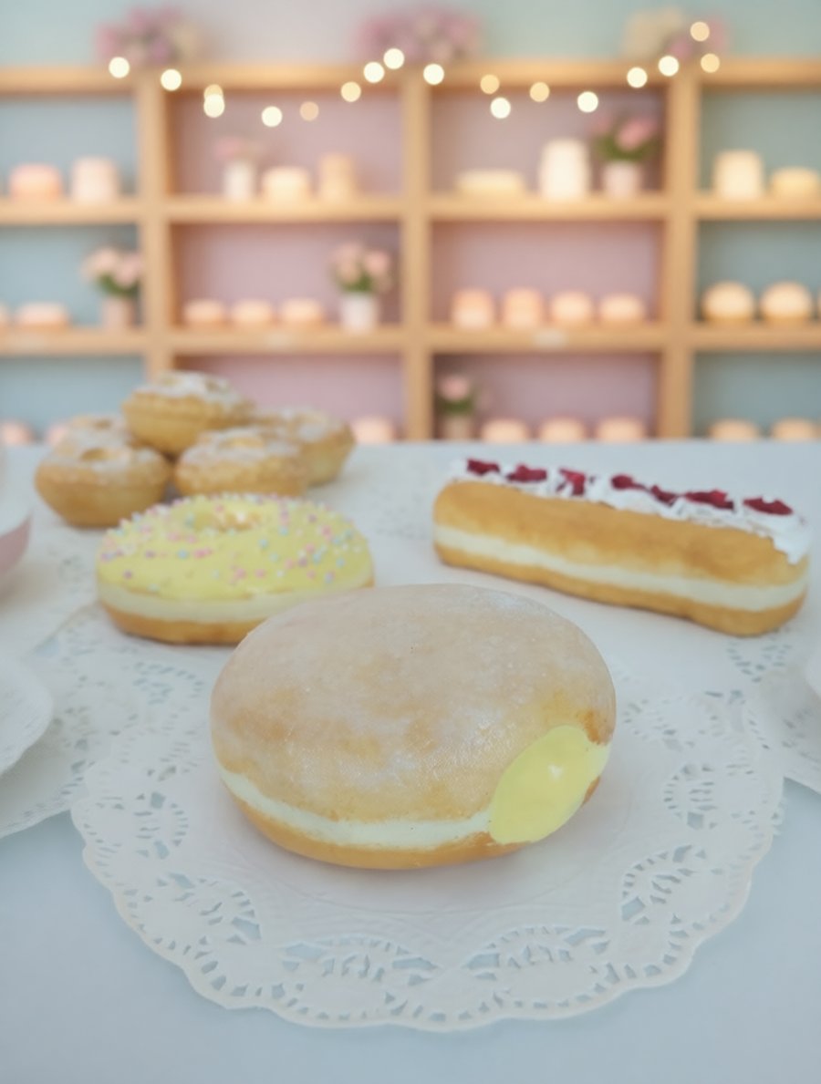 Realistic Custard Filled Doughnut – Faux Dessert Display Decor