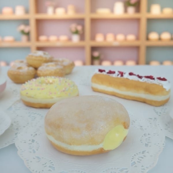 Realistic Custard Filled Doughnut – Faux Dessert Display Decor