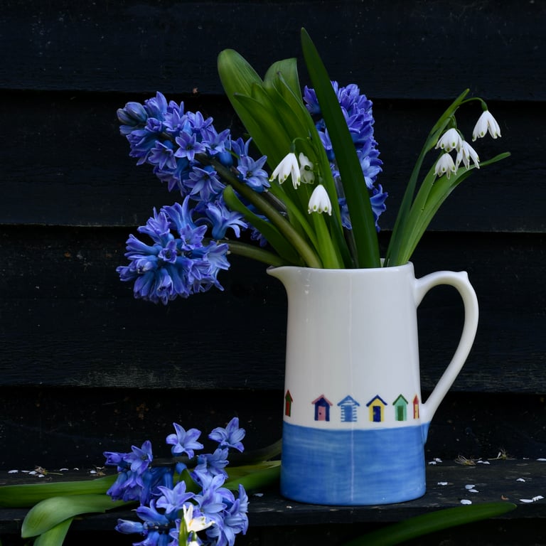 Beach Huts Farmhouse Jug - Hand Painted