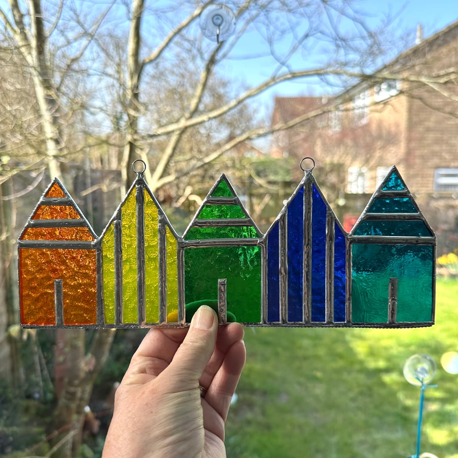 Stained Glass Suncatcher Beach Huts - Handmade Decoration - Multi