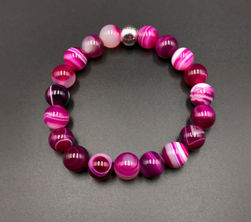 pink striped agate stretch bracelet