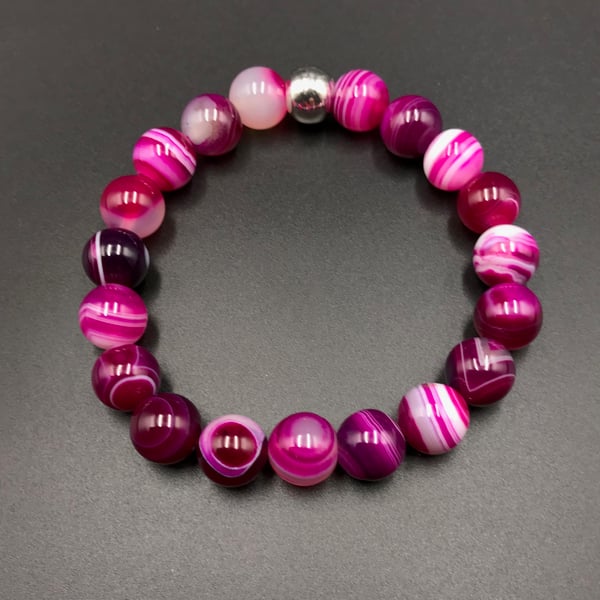 pink striped agate stretch bracelet