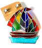 Stained Glass Sailboat On Wooden Stand Rainbow Yacht  Handmade gift  - Image 5