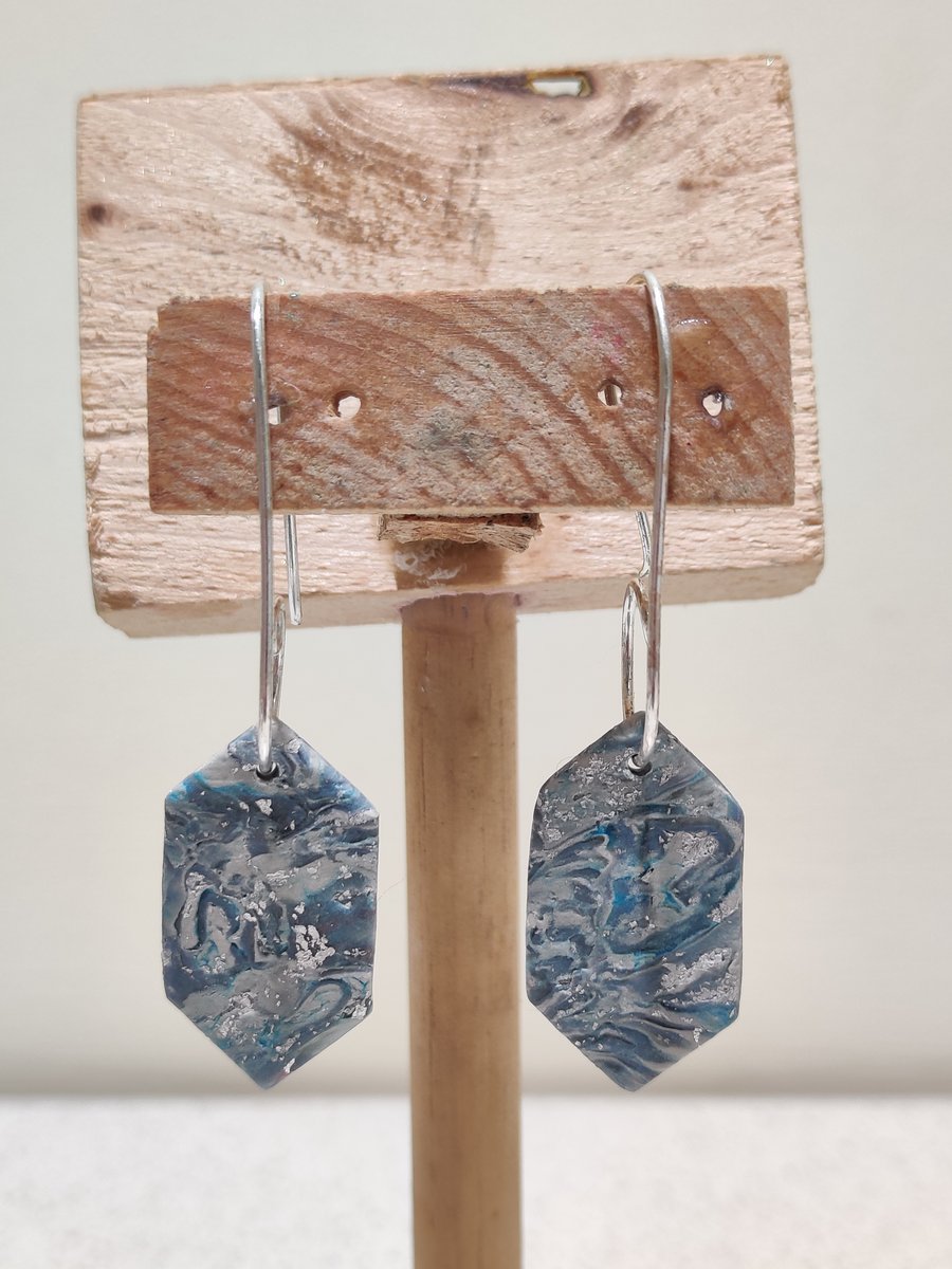 blue  gray diamond dangle earrings 