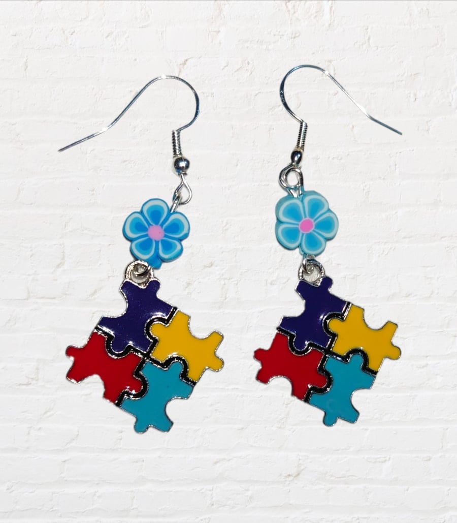 Enamel autism jigsaw earrings