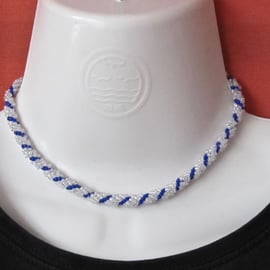 Silver Lined & Cobalt Blue Seed Bead Slim Spiral Weave Rope Choker