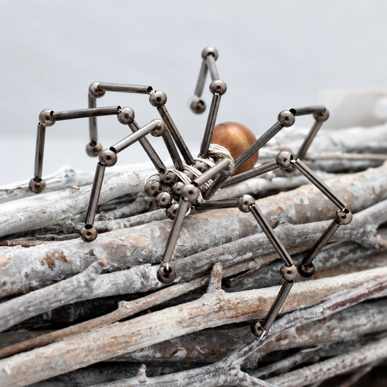 Copper Beaded Spider Ornament - Wire Spider Decoration with Pin 