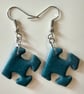 Jigsaw peice earrings on silver plated ear hooks