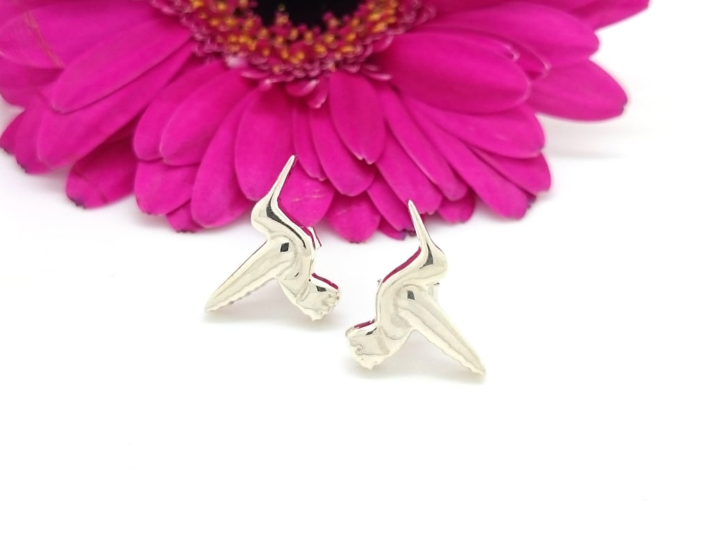 Sterling Silver Hummingbird Stud Earrings