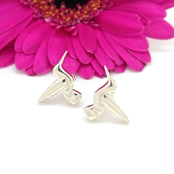 Sterling Silver Hummingbird Stud Earrings