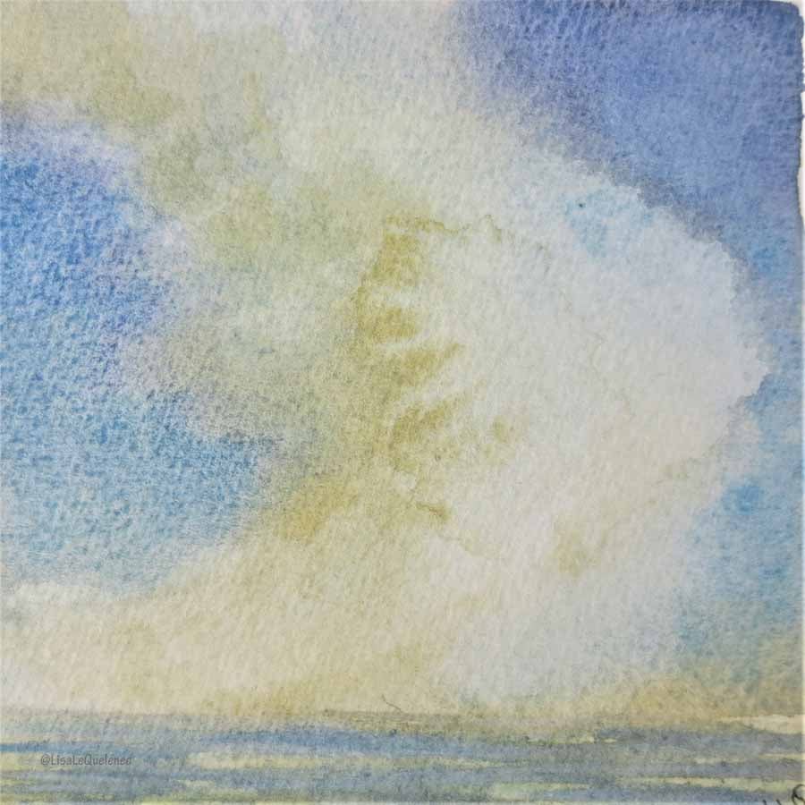 Big cloud watercolour sky study picture coastal art seascape