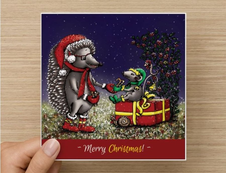 Hedgehog Dougal themed Christmas card (14x14 cm, square) with an envelope