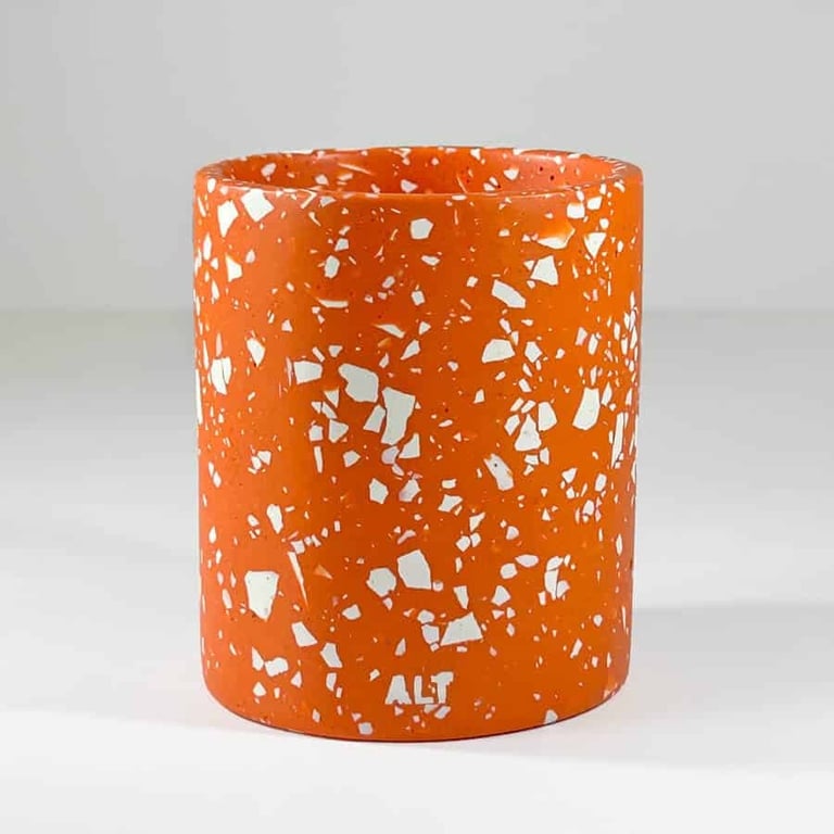 Orange with white terrazzo pencil holder makeup brush pot, concrete Stationary o