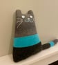 Blue  turquoise and grey knitted cat cushion - folksy Christmas 2026 - Image 5