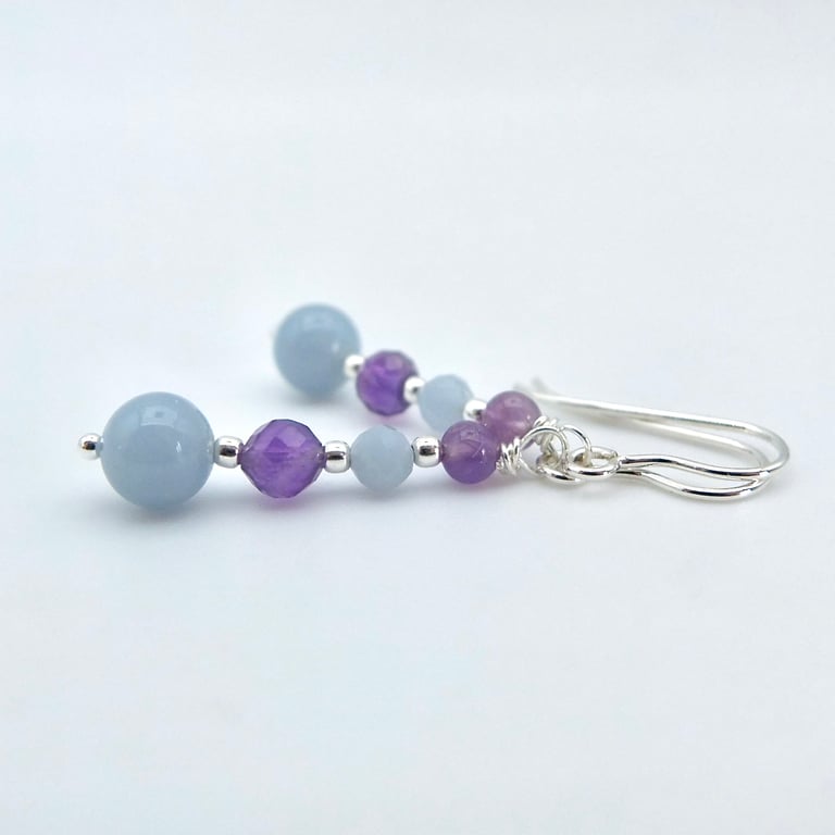 Amethyst & Angelite Earrings, February Birthstone, Anniversary, Gifts For Her