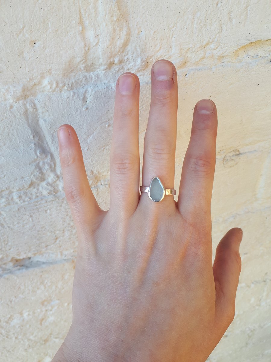 Beige grey seaglass ring